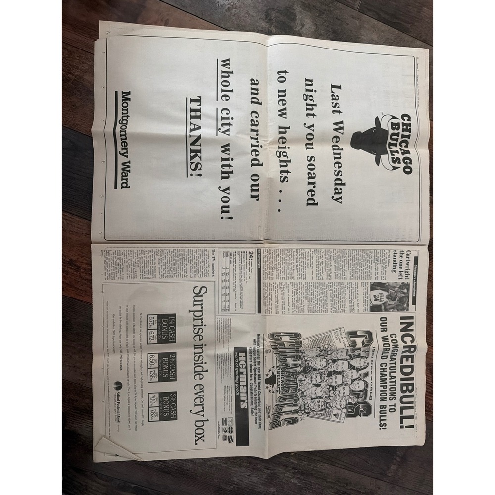 1991 Chicago Tribune Champions Newspaper Chicago Bulls Michael Jordan NBA Finals - Picture 5 of 9